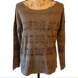 PENDELTON KNIT TOP LONG SLEEVE GEOMETRIC  PRINT TAN SIZE XS